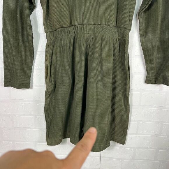Morning side Womens Waffle Knit Romper Size Small Army Green Vintage Cotton Long - Picture 10 of 15